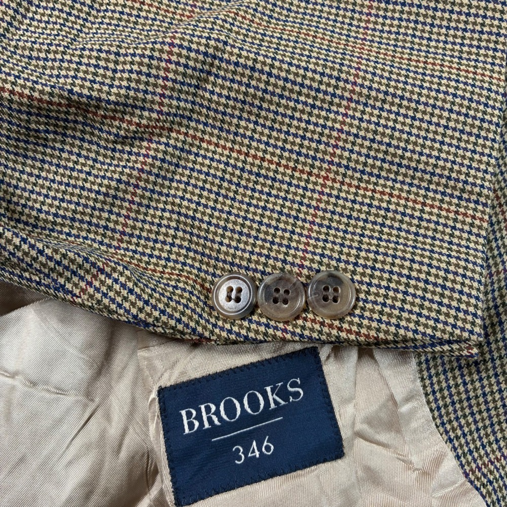 Brooks Brothers Blazer 44L Houndstooth Glen Plaid 100% Wool Coat Made in USA